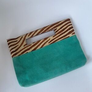 Anthropologie Zebra Print and Teal Clutch